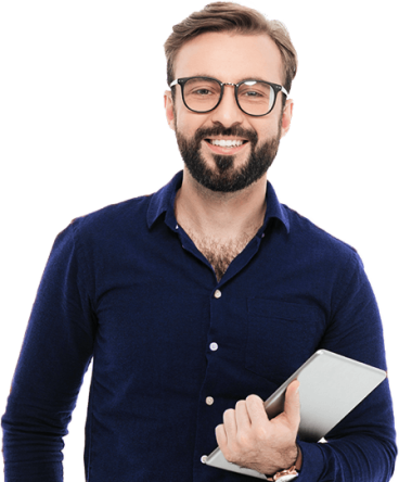 young man holding tablet